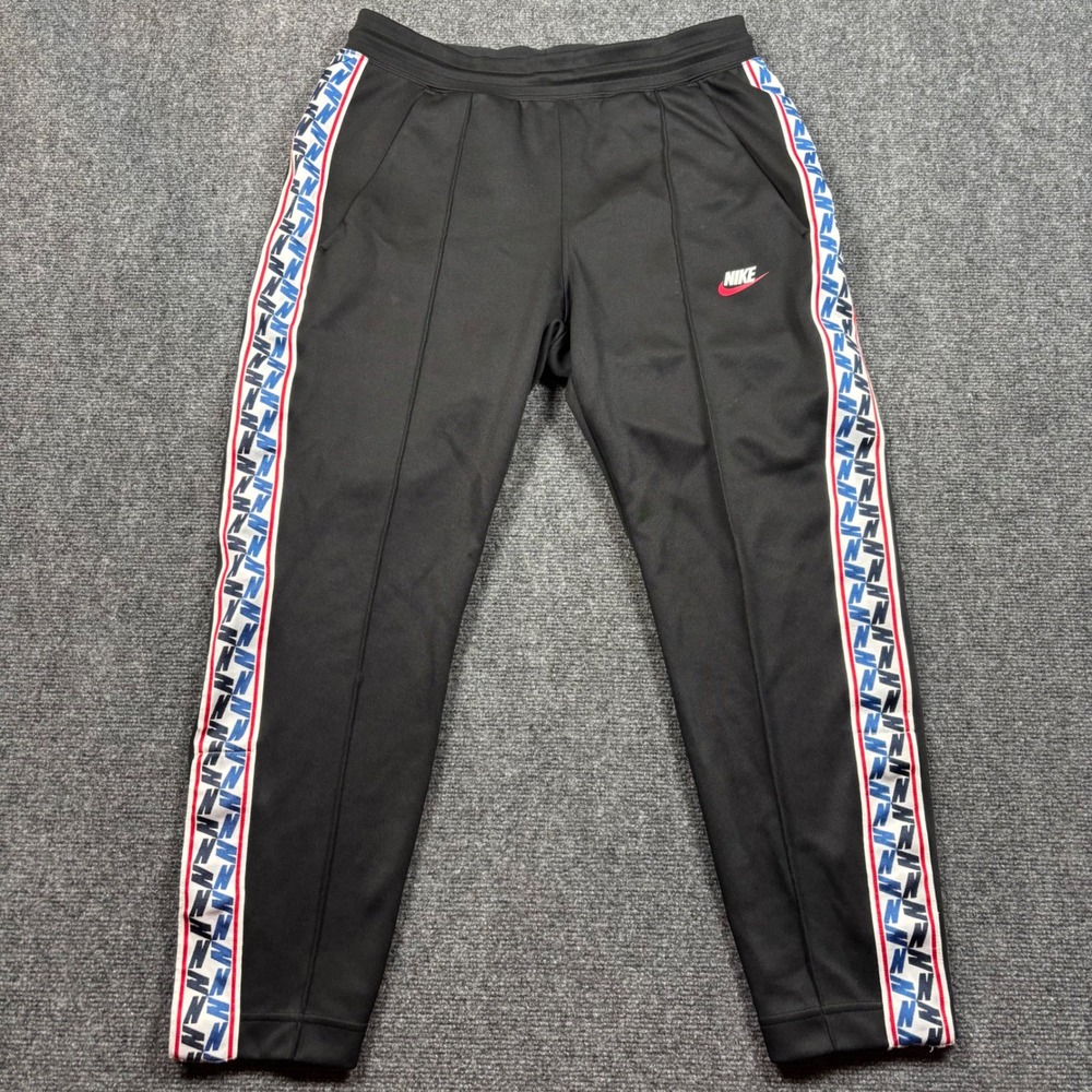Nike Track Pants Mens Medium Black Logo Taping Pintuck AJ2297-010
